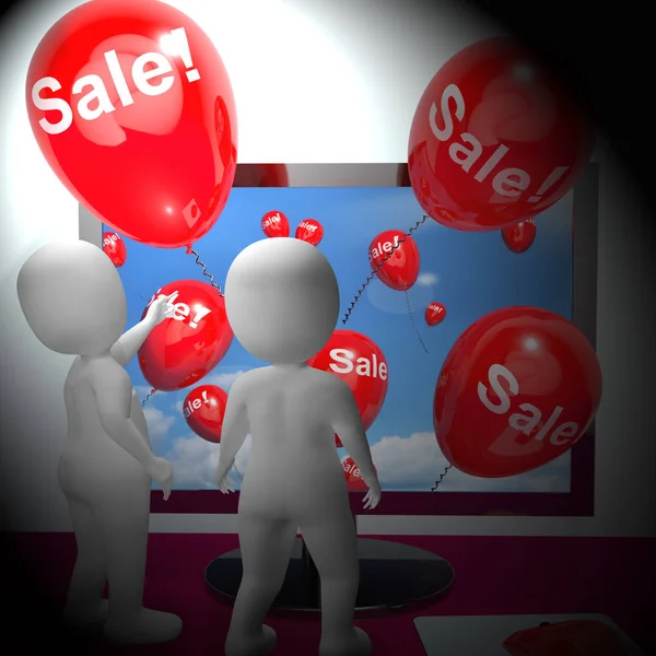 Sale Balloons Coming From Computer 3d Rendering — Stock Photo, Image