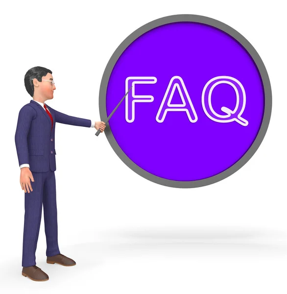 FAQ teken betekent Veelgestelde vragen 3D-Rendering — Stockfoto