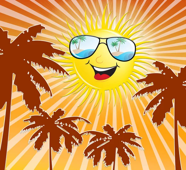 Souriant Sun Palms montre un temps chaud Illustration 3d — Photo