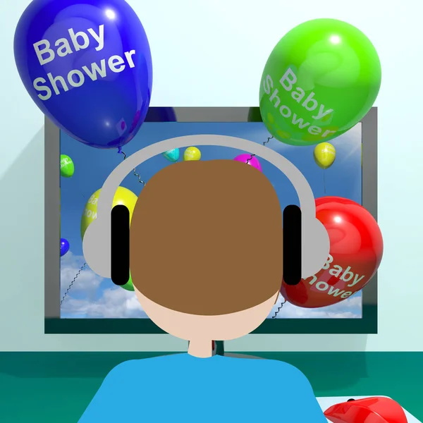ベビー シャワーは、コンピューターから風船 3 d レンダリング — ストック写真