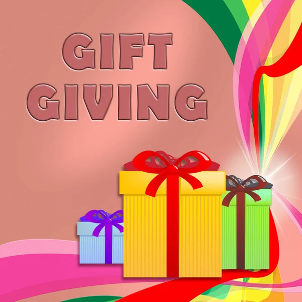 Gift Giving Boxes Shows Give Presents And Giftboxes — Stock Photo, Image