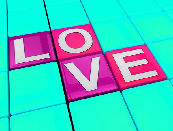 Bloki miłość pokazuje Valentine Romance ilustracja 3d — Zdjęcie stockowe