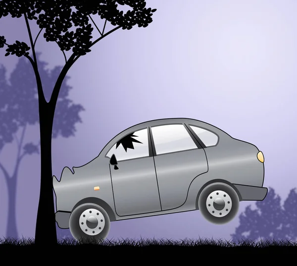Αυτοκινητιστικό ατύχημα δέντρο δείχνει Auto Crash 3d απεικόνιση — Φωτογραφία Αρχείου