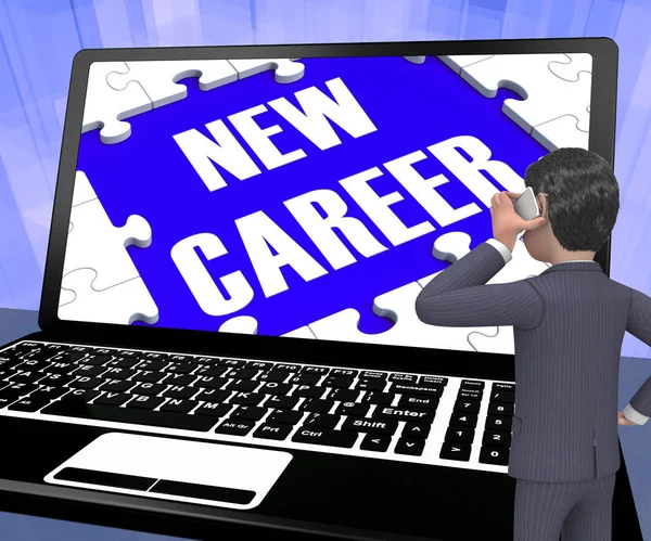 Νέα καριέρα για φορητό υπολογιστή που δείχνει νέα απασχόληση 3d Rendering — Φωτογραφία Αρχείου