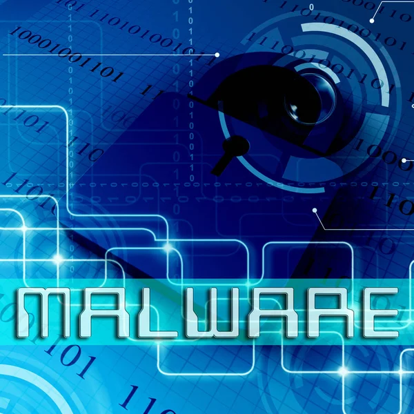 Malware Padlock Shows Spyware Infection 3d Rendering — Stock Photo, Image