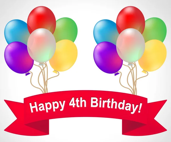 Happy Fourth Birthday Meaning 4th Party Celebration 3d Illustrat — Stock Photo, Image