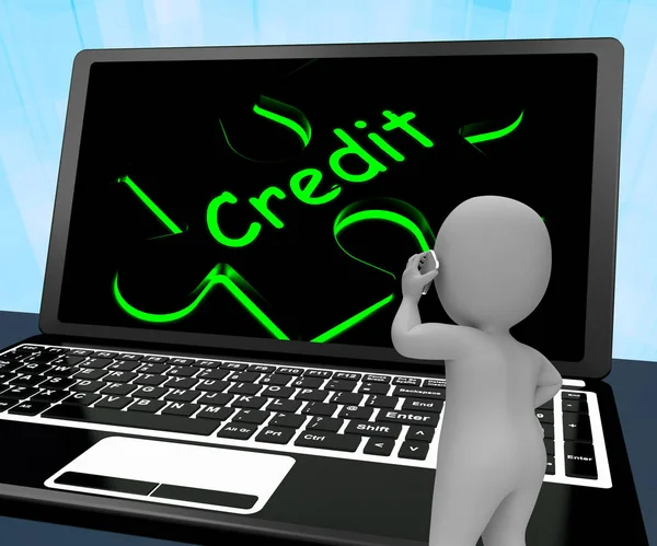 Kredi bulmaca dizüstü e-ticaret 3d işleme gösterir — Stok fotoğraf