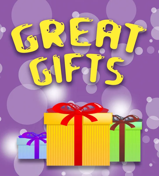 Grote giften Shows Cool Giftboxes 3d illustratie — Stockfoto