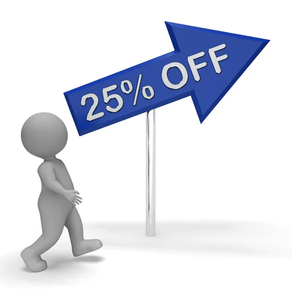 Vinte e cinco por cento fora mostra 25% 3d renderização — Fotografia de Stock