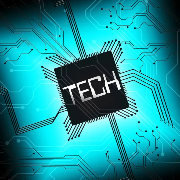 Microchip da tecnologia Representa a ilustração 3d digital da eletrônica — Fotografia de Stock