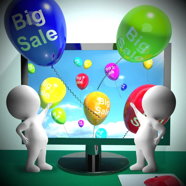 Sale Balloons Coming From Computer 3d Rendering — Stock Photo, Image