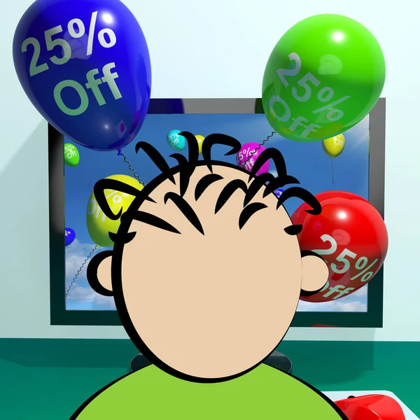 25% Off Balloons From Computer Showing Sale 3d Rendering — Stock Photo, Image