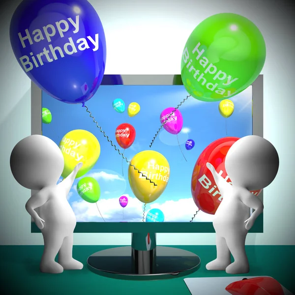 Ballonnen groet viert Happy Birthday 3D-Rendering — Stockfoto