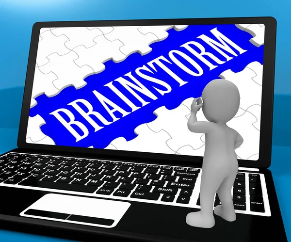 Brainstorm Puzzle On Notebook mostrando ideias de renderização 3d — Fotografia de Stock