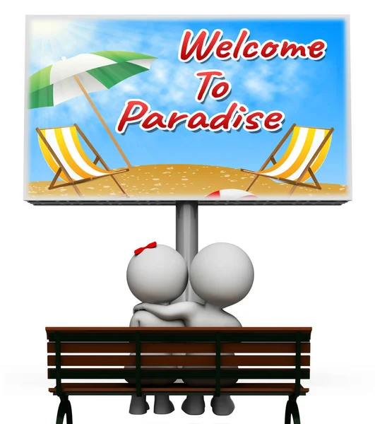 Välkommen till paradiset som representerar idyllisk semester 3d Illustration — Stockfoto