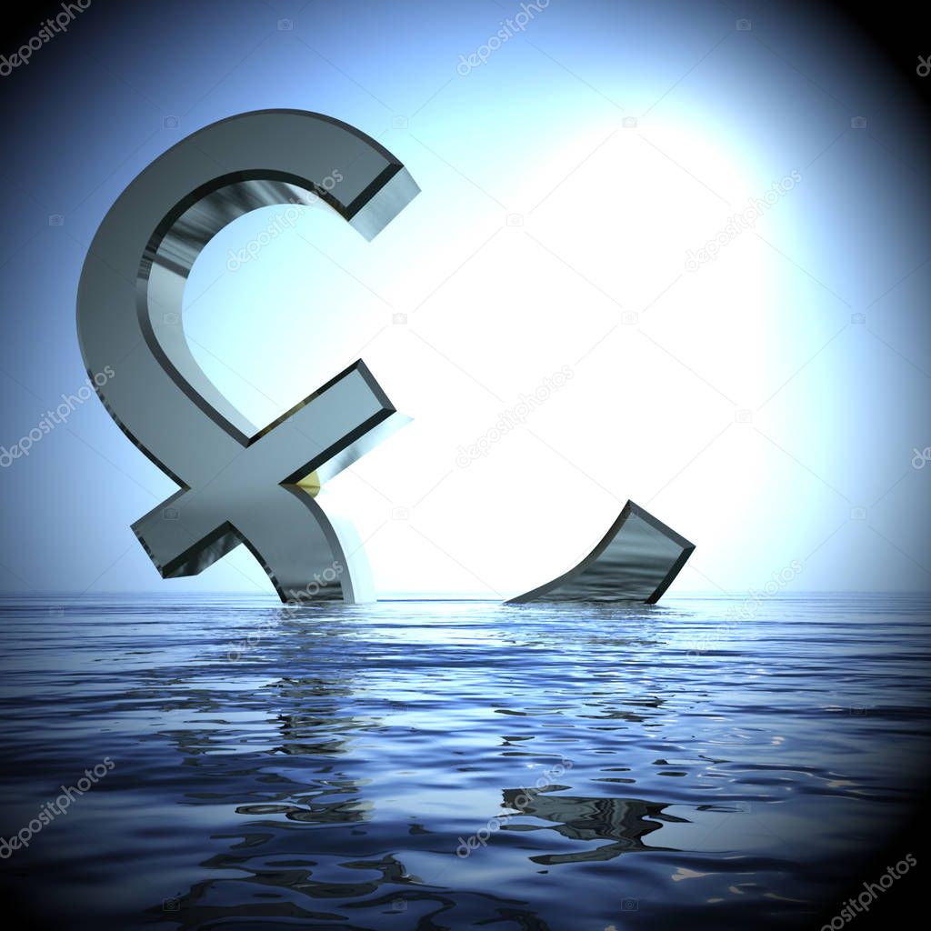 Pound Sinking In The Sea Showing Depression Recession 3d Renderi