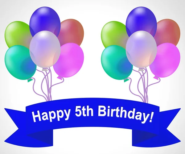 Happy Fifth Birthday Meaning 5th Party Celebration 3d Illustrati — Stock Photo, Image