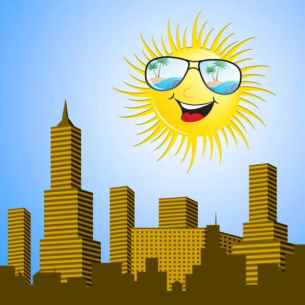 Sun City muestra el paisaje urbano caliente Ilustración 3d — Foto de Stock
