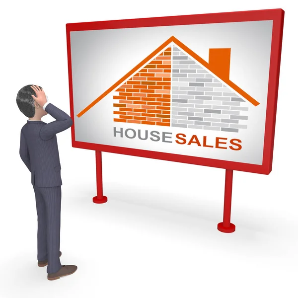 Продажа дома указывает на покупку жилья 3d рендеринг — стоковое фото