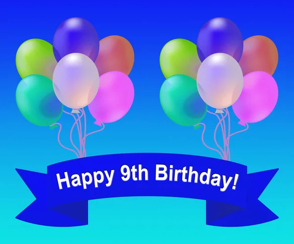 Happy Ninth Birthday Meaning 9th Party Celebration 3d Illustrati — Stock Photo, Image