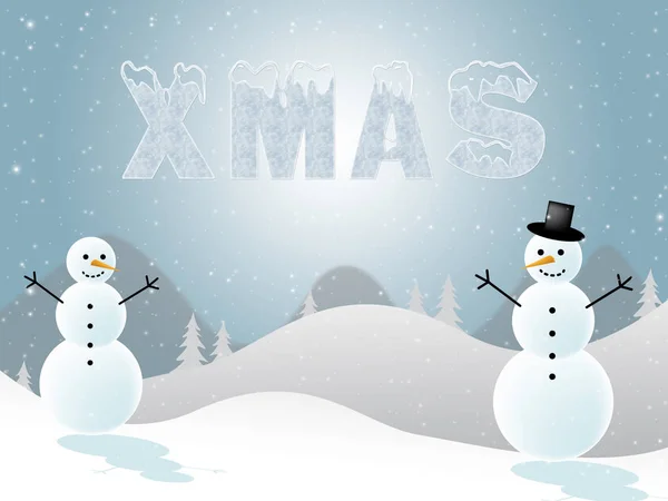 Χριστούγεννα χιόνι σκηνή δείχνει Χριστούγεννα χιονάνθρωπος 3d απεικόνιση — Φωτογραφία Αρχείου
