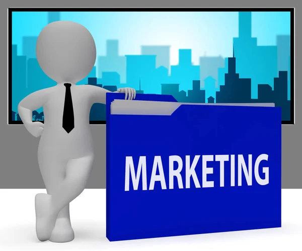 Pasta de marketing mostra vendas publicidade 3d renderização — Fotografia de Stock