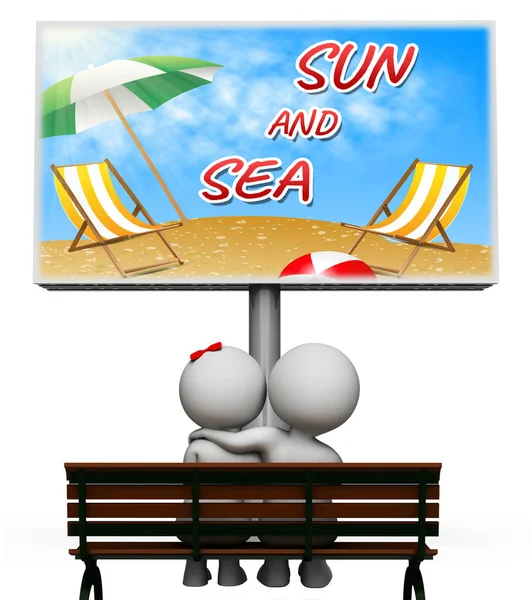 Sun And Sea Means Summer Time 3d Rendering — Stock Photo, Image