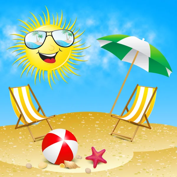 Hermosa playa sol muestra verano mar 3d ilustración — Foto de Stock