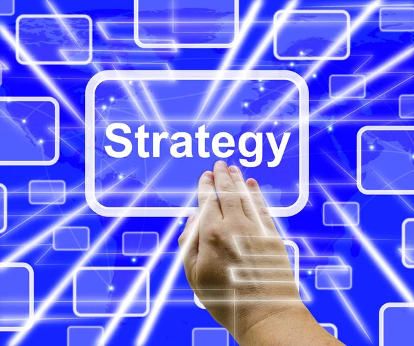 Estratégia botão mostrando planejamento e visão de renderização 3d — Fotografia de Stock