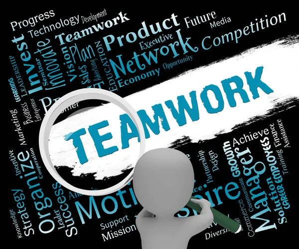 Teamwork woorden geeft aan Teams netwerken van 3D-Rendering — Stockfoto