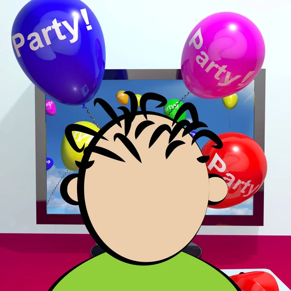 Balloons With Party Text Showing Invitation 3d Rendering — Stock Photo, Image