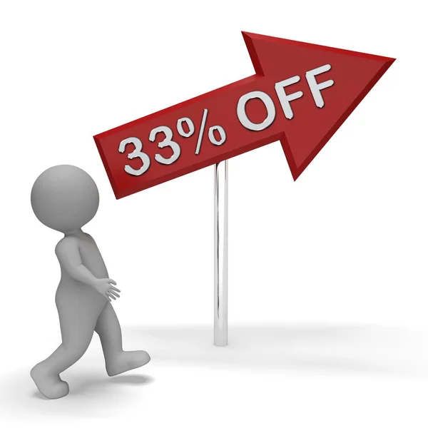 Thirty Three Percent Off Sign Means 33% Discount 3d Rendering — Stock Photo, Image