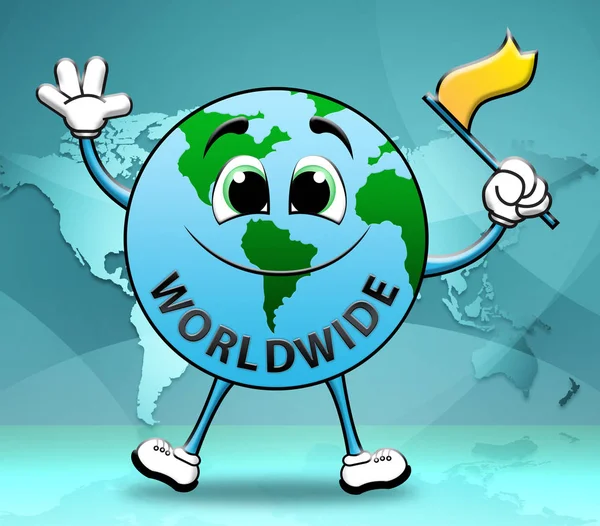 Worldwide Globe Character Shows World Globalization 3d Illustrat — Stock Photo, Image