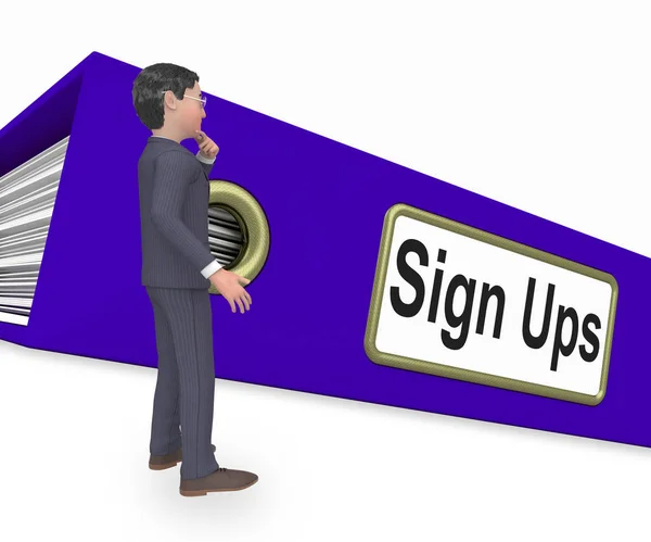 Sign Ups muestra Suscribirse Negocio 3d Rendering —  Fotos de Stock