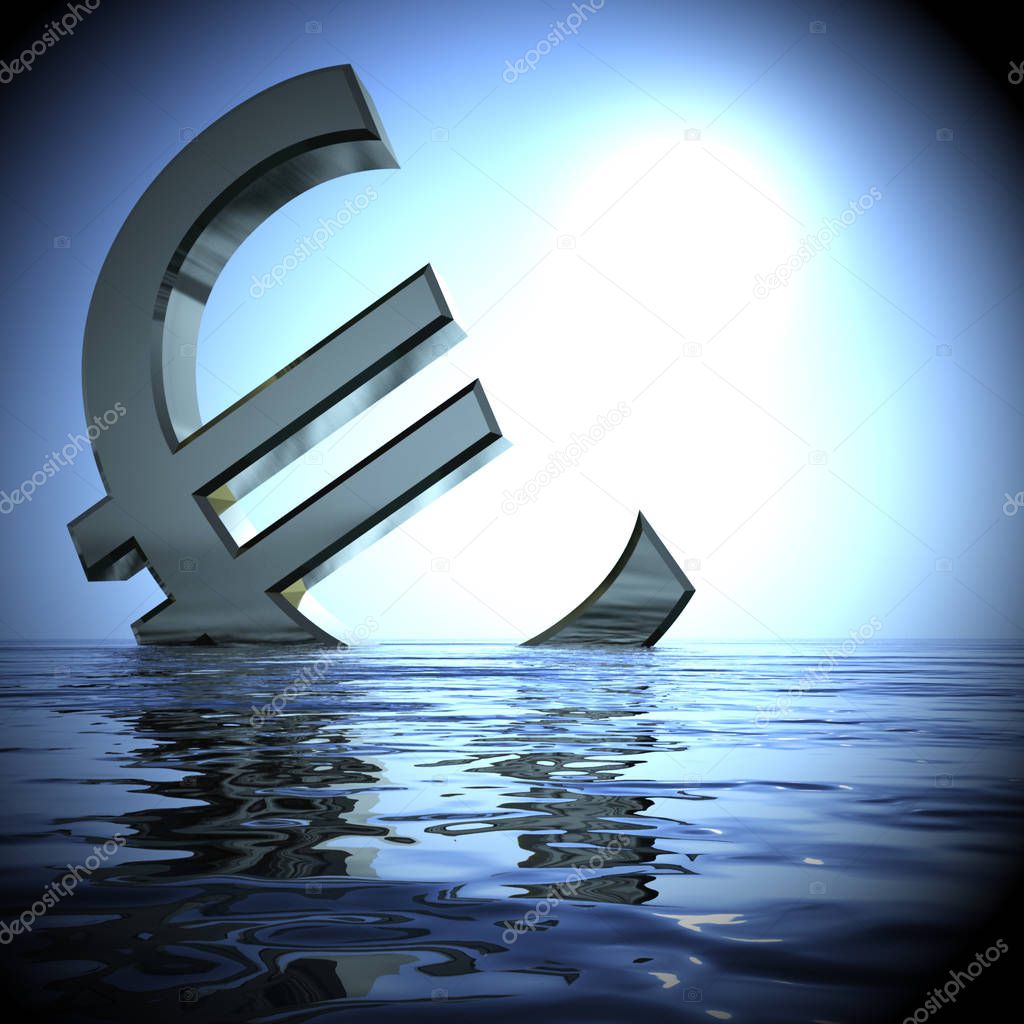 Euro Sinking In The Sea Showing Depression Recession 3d Renderin