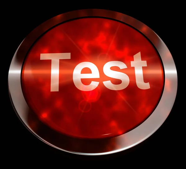 Кнопка тестирования в красной демонстрации викторины 3D рендеринга — стоковое фото