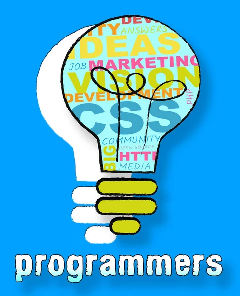 Programadores Lightbulb Indica Desenvolvimento de Software 3d Illustra — Fotografia de Stock