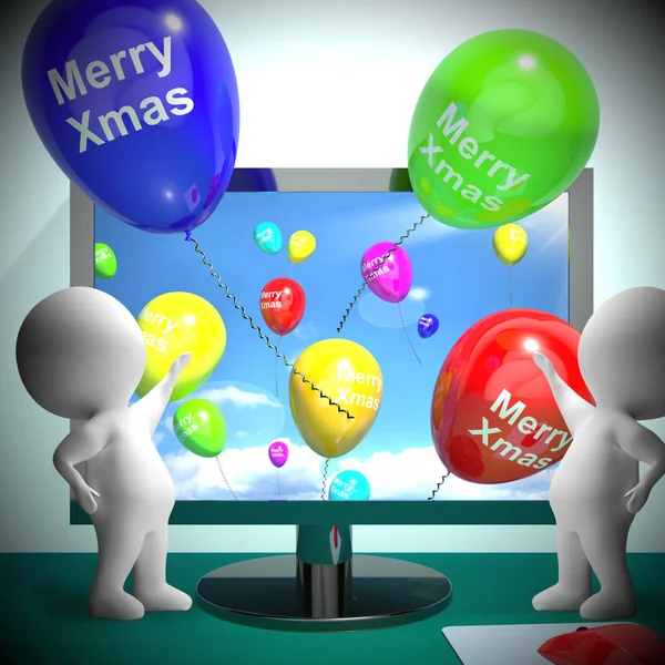 Balões com feliz natal online saudação 3d renderização — Fotografia de Stock