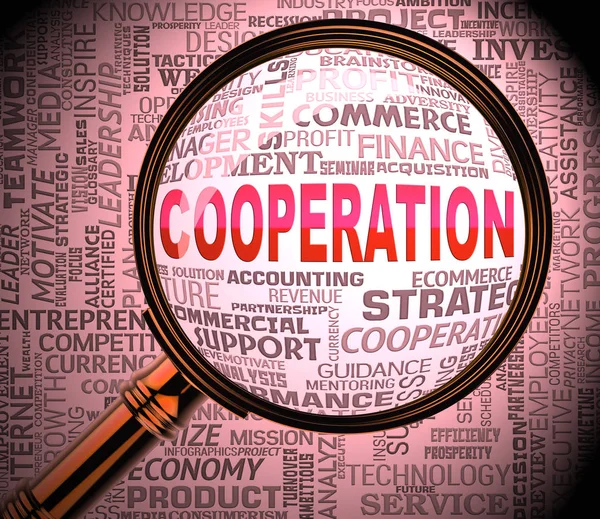 Cooperation Magnifier Indicates Team Work 3d Rendering — Stock Photo, Image