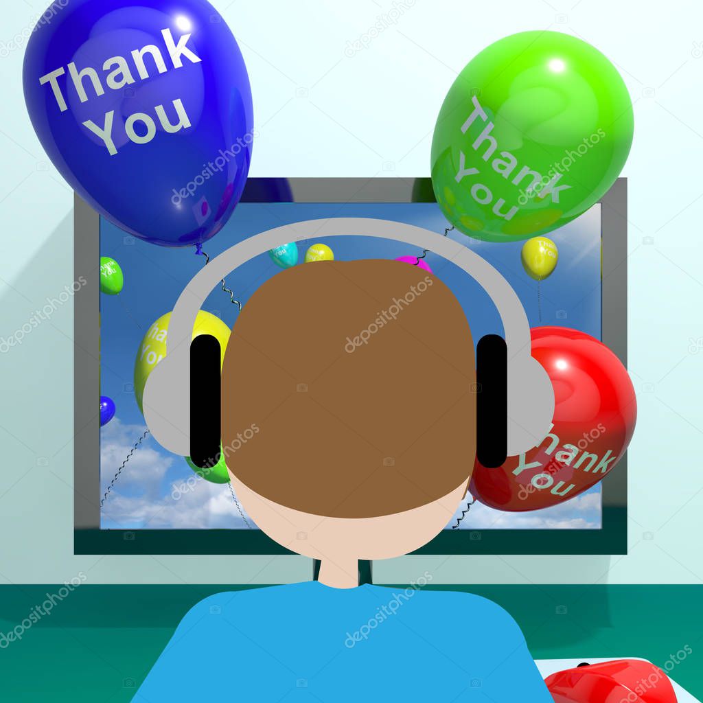 Thank You Balloons Coming From Computer 3d Rendering