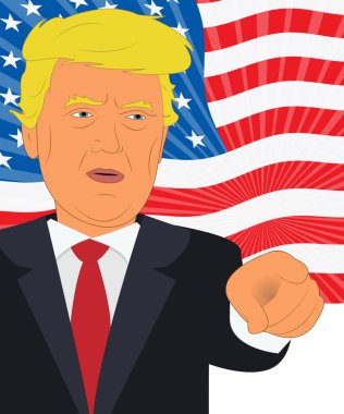 Donald Trump ve 3d çizim arkasında Amerikan bayrağı