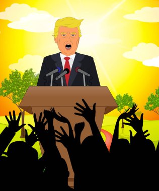 Donald Trump kırsal konuşma kalabalık ile 3d çizim