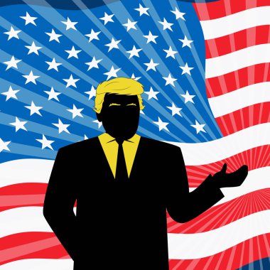 Donald Trump ve Amerikan bayrağı arka plan 3d çizim