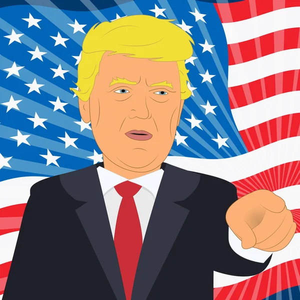Donald Trump ile 3d çizim arkasında Amerikan bayrağı — Stok fotoğraf