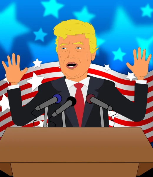 Donald Trump Manos arriba Conferencia de discurso Ilustración 3d — Foto de Stock