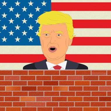 Pressident Donald Trump duvarın üzerinden seyir 3d çizim