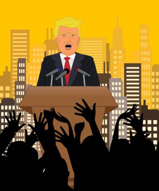 Donald Trump şehir konuşma ile kalabalık 3d çizim