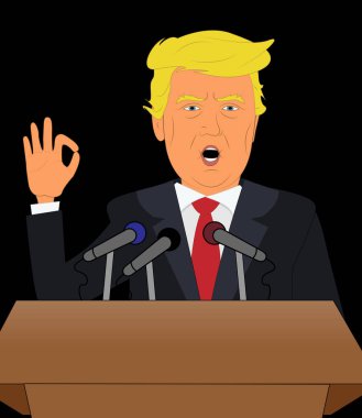 Donald Trump Ok işareti konuşma konferans 3d çizim