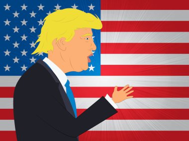 Amerikan bayrağı tarafı ile Trump görüntülemek 3d çizim