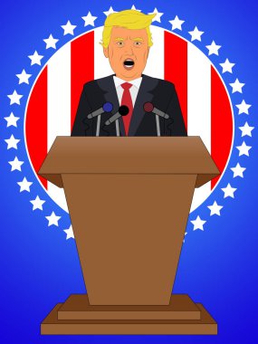 Donald Trump konuşma bayrak podyum, 3d çizim